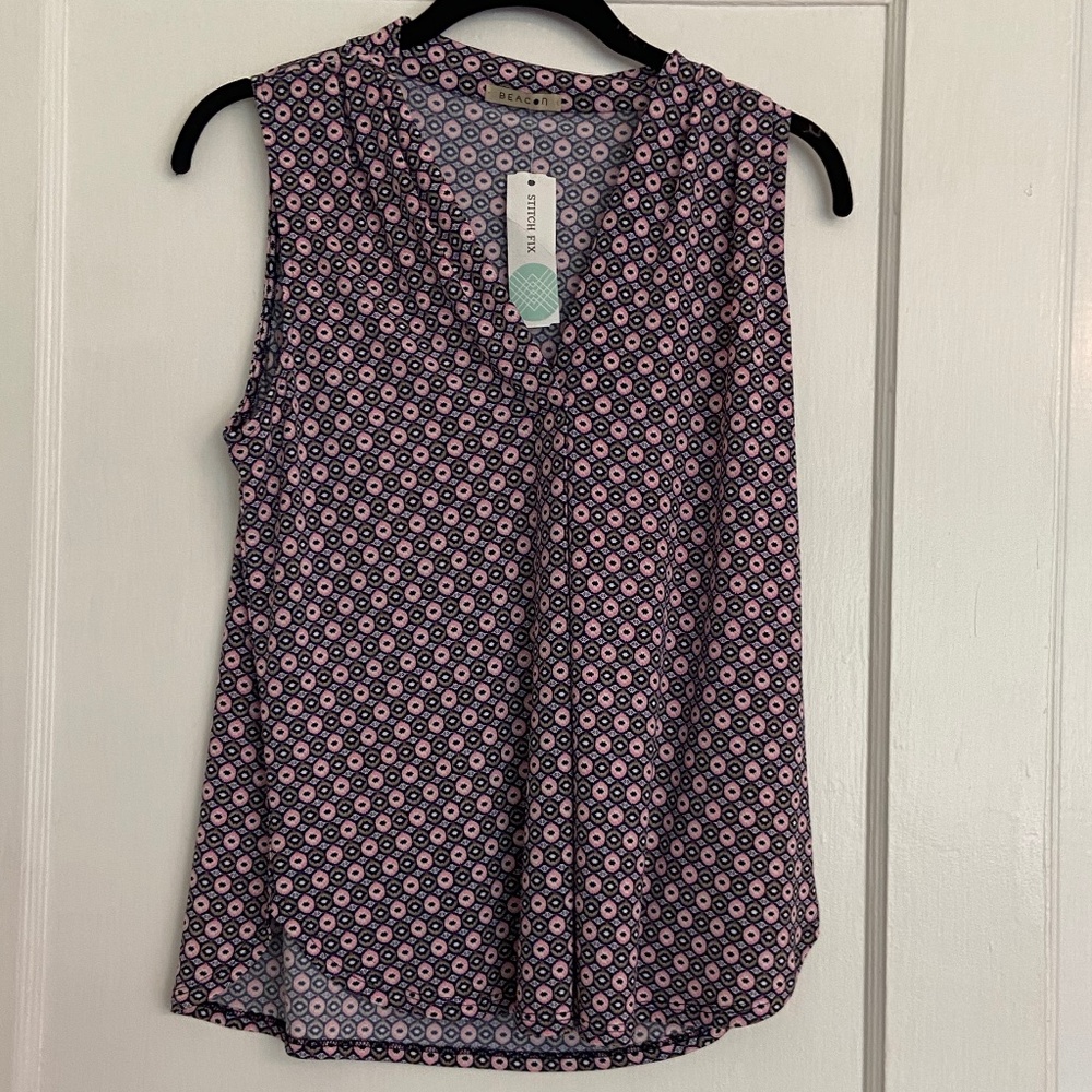 Navy Patterned Blouse by Beacon, Medium